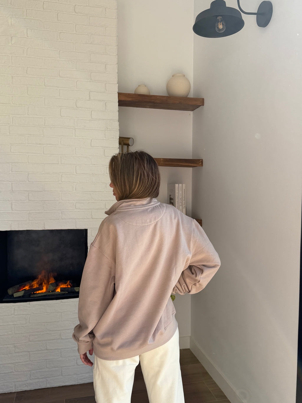 SUDADERA OVERSIZE CON CREMALLERA - CUERDA NATURAL